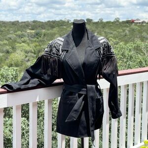 Vintage‎ IB Diffusion Black Fringe Denim Jacket